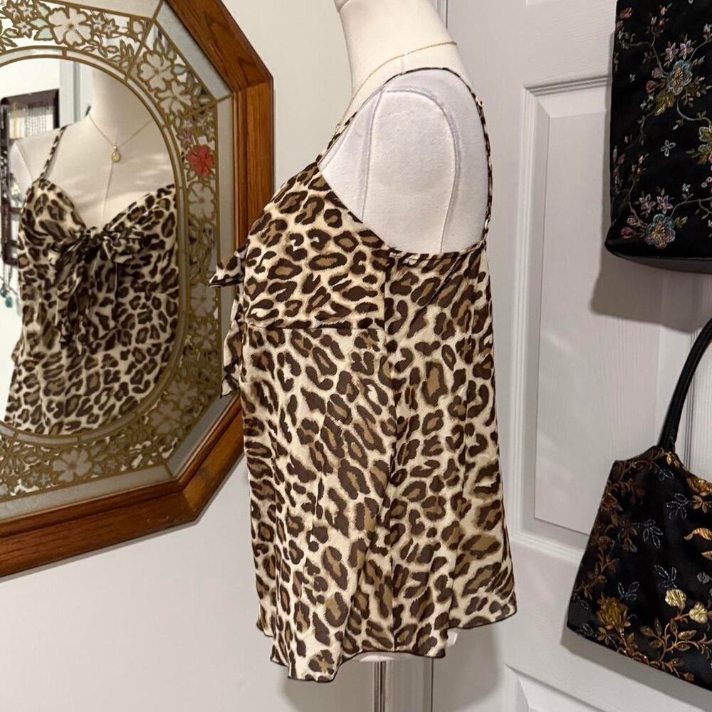 VTG Y2K Brown 100% Cotton Sheer Leopard Print Tie Front Lightweight Cami Top - Picture 4 of 8